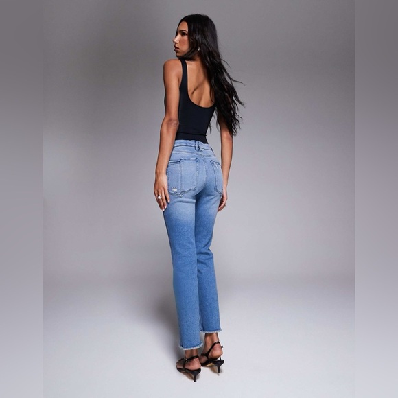 Good American Good Legs Straight High Rise Jeans in Distressed Blue, Size 4/27 - Picture 13 of 16